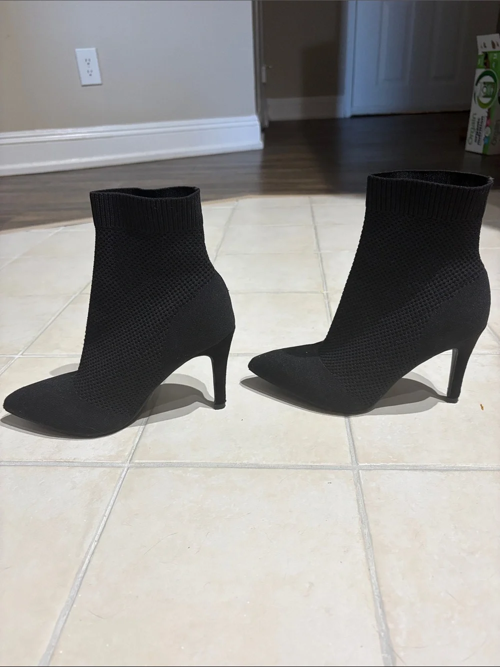 MIA Black Knit Pointed Toe Stiletto Sock Booties